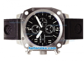 U-BOAT Italo Fontana Chronograph Quartz Movement Silver Case with White Markers-Black Dial and Black Leather Strap