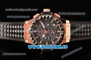 Hublot Big Bang Aero Bang Chrono Miyota Quartz Rose Gold Case with Black Skeleton Dial Stick Markers and Black Ceramic Bezel