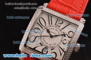 Franck Muller Master Square Swiss Quartz Steel Case with Diamond bezel and Red Leather Strap