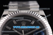 Rolex Day-Date Swiss ETA 2836 Automatic Stainless Steel Case/Bracelet with Black Dial and Stick Markers (BP)