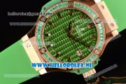 Hublot Big Bang Tutti Japanese Miyota Quartz Rose Gold Case with Green Dial Stick Markers and Green Rubber Strap