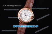 Cartier Ballon Bleu Medium Asia Automatic Rose Gold Case with Silver Dial Roman Numeral Markers and Brown Leather Strap (YF)