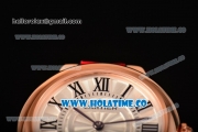 Cartier Ballon Bleu De Small Swiss Quartz Rose Gold Case with White Dial Black Roman Numeral Markers and Red Leather Strap