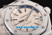 Audemars Piguet Royal Oak Offshore Diver Swiss ETA 2824 Automatic Ceramic Case with White Dial Blue Stick Markers and White Rubber Strap (NOOB)