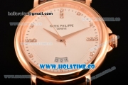 Patek Philippe Calatrava Miyota Quartz Rose Gold Case with White Dial and Diamonds Markers