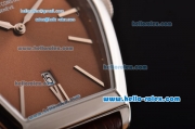 Vacheron Constantin Malte Miyota OS2035 Quartz Steel Case with Brown Leather Strap Brown Dial Stick Markers