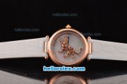 Cartier Le Cirque Animalier de Cartier Swiss Quartz Rose Gold Case with White MOP Dial and White Leather Strap