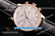 IWC Portugieser Chrono Swiss Valjoux 7750 Automatic Rose Gold Case with White Dial Black Leather Strap and Arabic Numeral Markers - 1:1 Original