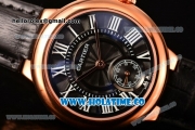 Cartier Ballon Bleu De Small Swiss Quartz Rose Gold Case with Black Dial White Roman Numeral Markers and Black Leather Strap