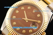 Rolex Datejust II Oyster Perpetual Automatic Movement Brown Dial with Diamond Markers and Gold Bezel-Two Tone Strap