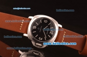 Panerai Luminor Base Pam 000 Swiss 6497 Manual Winding Steel Case with Black Dial and Brown Leather Strap