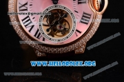 Cartier Ballon Bleu De Tourbillon Swiss Tourbillon Manual Winding Rose Gold Case with Pink Dial Purple Leather Strap and Roman Numeral Markers