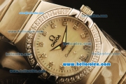 Omega Constellation Swiss Quartz Steel Case with Diamond Bezel and White MOP Dial-Diamond Markers