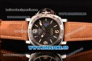 Panerai Luminor GMT PAM 029 Asia Automatic Steel Case with Black Dial Brwon Leather Strap and Stick/Arabic Numeral Markers Panerai Luminor GMT PAM 029 Asia Automatic Steel Case with Black Dial Brwon Leather Strap and Stick/Arabic Numeral Markers