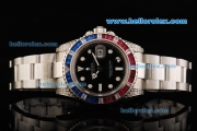 Rolex GMT Master II Rolex 3186 Automatic Movement Full Steel with Black Dial and Red/Blue Diamond Bezel