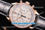 Vacheron Constantin Historiques Cornes de Vache 1955 Chronograph Copy Venus 75 Manual Winding Rose Gold Case with White Dial Stick Markers and Black Leather Strap