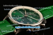 IWC Portuguese Chrono Miyota OS20 Quartz Steel Case with Green Leather Strap and Green Dial