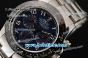 Rolex Daytona Chrono Swiss Valjoux 7750 Automatic Steel Case with Black Bezel Blue Dial and Arabic Numeral Markers