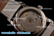 Mido Baroncelli II Swiss ETA 2824 Automatic Steel Case with Diamond Bezel White Leather Strap and White Dial