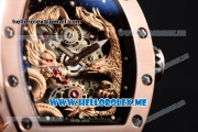 Richard Mille RM 51-01 Tourbillon Tiger and Dragon Asia Manual Winding Rose Gold Case with Seleton Dial and Dot Markers Black Rubber Strap