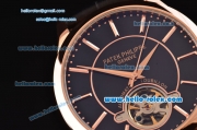 Patek Philippe Complicated ST18 Automatic with Tourbillon Rose Gold Case with Stick Markers Black Leather Strap and Black Dial