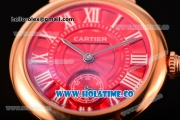 Cartier Ballon Bleu De Small Swiss Quartz Rose Gold Case with Red Dial White Roman Numeral Markers and Red Leather Strap