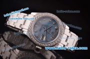 Rolex Day-Date Pearlmaster Swiss ETA 2836 Automatic Steel Case/Strap with Diamond Bezel and Ice-Blue MOP Dial