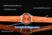 Cartier Ballon Bleu Swiss Quartz Stainless Steel Case with Orange Leather Strap Diamond Bezel and Orange Dial