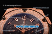 Hublot Big Bang Bezel Swiss Valjoux 7750 Automatic Rose Gold Case with Diamond Bezel and Black Dial-Black Rubber Strap