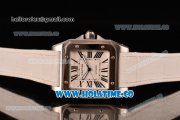 Cartier Santos 100 Large Asia Automatic Steel Case with White Leather Strap Black Roman Numeral Markers and White Dial