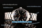 Omega Seamaster Planet Ocean GMT Swiss ETA 2824 Automatic Steel Case/Strap with Black Bezel and Stick Markers (BP)