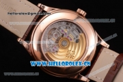 Patek Philippe Complications Miyota 9015 Automatic Rose Gold Case with White Dial Stick Markers and Brown Leather Strap