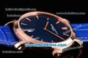 Vacheron Constantin Malte Miyota Quartz Rose Gold Case with Blue Leather Bracelet Blue Dial and Stick Markers