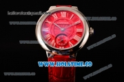 Cartier Ballon Bleu De Small Swiss Quartz Steel Case with Red Dial White Roman Numeral Markers and Red Leather Strap