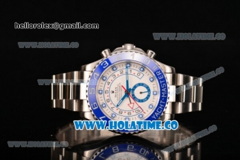 Rolex Yachtmaster II Chrono Swiss Valjoux 7750 Automatic Steel Case with White Dial Blue Bezel and Dot Markers (BP)