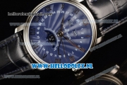 BlancPain Villeret Moonphase & Complete Calendar Miyota 9015 Automatic Steel Case with Blue Dial Roman Numeral Markers and Blue Genuine Leather Strap (EF)