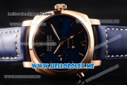 Panerai Luminor 1950 10 Days GMT PAM00689 Asia ST25 Automatic Rose Gold Case with Blue Dial and Blue Leather Strap Stick/Arabic Numeral Markers