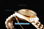 Rolex Datejust Automatic Movement Full Rose Gold with Diamonds Dial and Diamonds Bezel-Red Diamonds Hour Markers-Lady Size