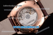 Cartier Drive de Cartier Asia ST16 Automatic Rose Gold Case with Silver Dial Roman Numeral Markers and Brown Leather Strap