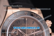 Rolex Daytona Clone Rolex 4130 Automatic Rose Gold Case with Brown Dial Black Leather Strap and Stick Markers (EF)