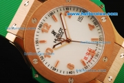 Hublot Big Bang King Swiss Quartz Movement Rose Gold Case with White Dial and Green Rubber Strap