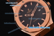 Hublot Classic Fusion Swiss ETA 2834 Automatic Rose Gold Case with Black Dial Stick Markers and Black Rubber Strap