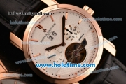 Vacheron Constantin Malte Asia 2813 Automatic Rose Gold Case with Black Leather Strap White Dial and Stick Markers