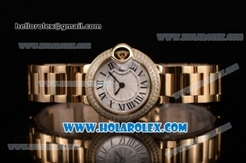 Cartier Ballon Bleu De Small Swiss Quartz Yellow Gold Case/Bracelet with White Dial and Black Roman Numeral Markers - Diamonds Bezel