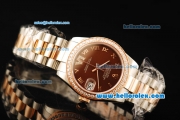 Rolex Datejust Automatic Movement Steel Case with Brown Dial and Diamond Bezel-Two Tone Strap