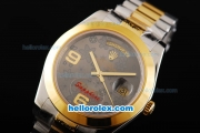 Rolex Day-Date II Oyster Perpetual Automatic Movement Two Tone with Gold Bezel and Flower Pattern Grey Dial