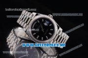 Rolex Day-Date Swiss ETA 2836 Automatic Stainless Steel Case/Bracelet with Black Dial and Stick Markers Diamonds Bezel (BP)