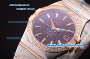 Omega Constellation Co-Axial Swiss ETA 2824 Automatic Steel Case with Rose Gold/Diamond Bezel and Brown Dial