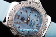 Tag Heuer Formula 1 Quartz Movement Silver Case with Diamond Bezel-Blue Dial and Blue Leather Strap-Lady Size