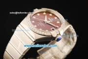 Omega Constellation Swiss ETA 2892 Automatic Movement Full Steel with Brown Dial and Diamond Markers/Bezel